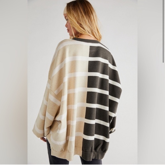 FREE PEOPLE Uptown Stripe Pullover Sweater NEW Size XS Black Pearl Combo - Picture 7 of 15